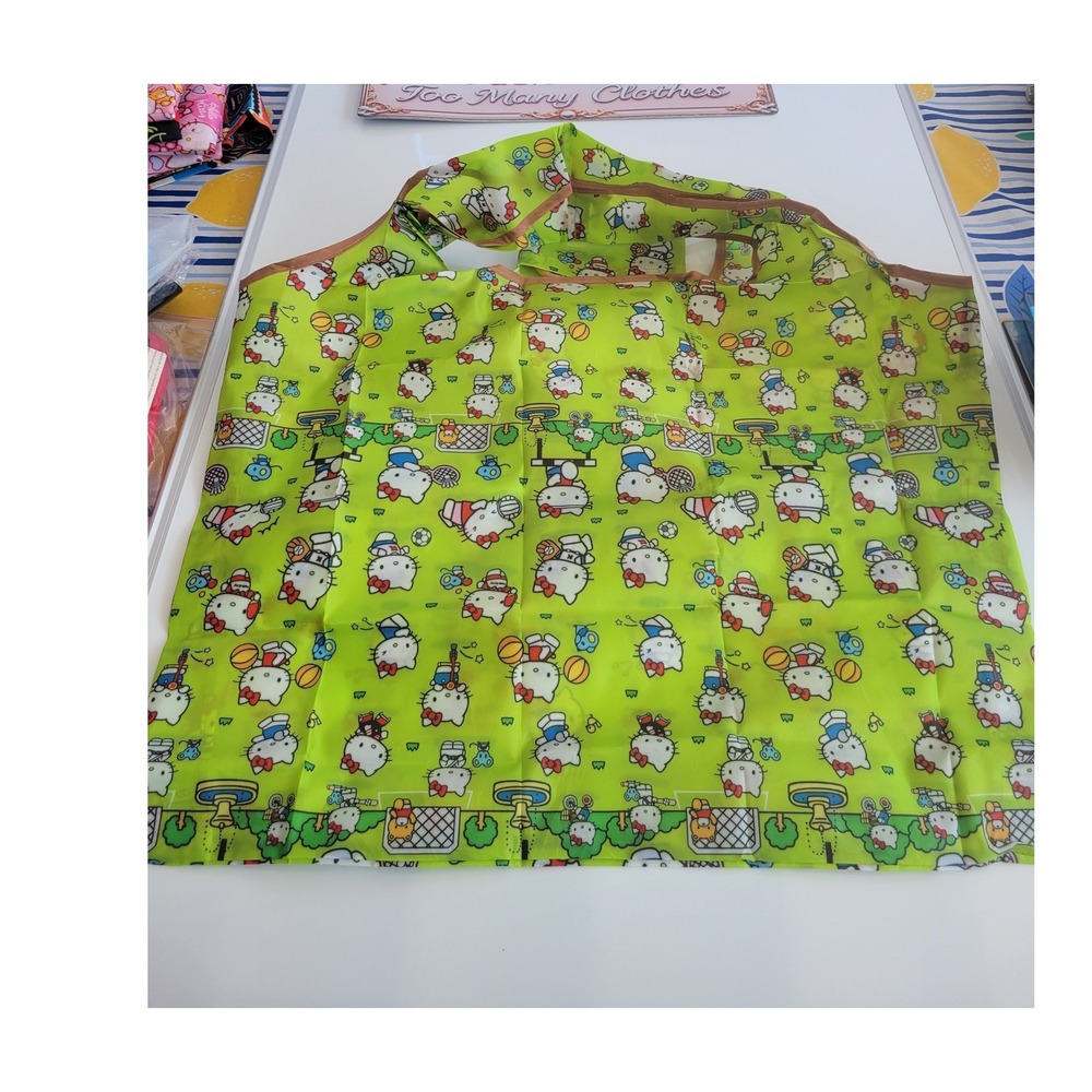 Sanrio Hello Kitty Sports Print Reusable Shopping‎ Bag Green Foldable Tote Pouch